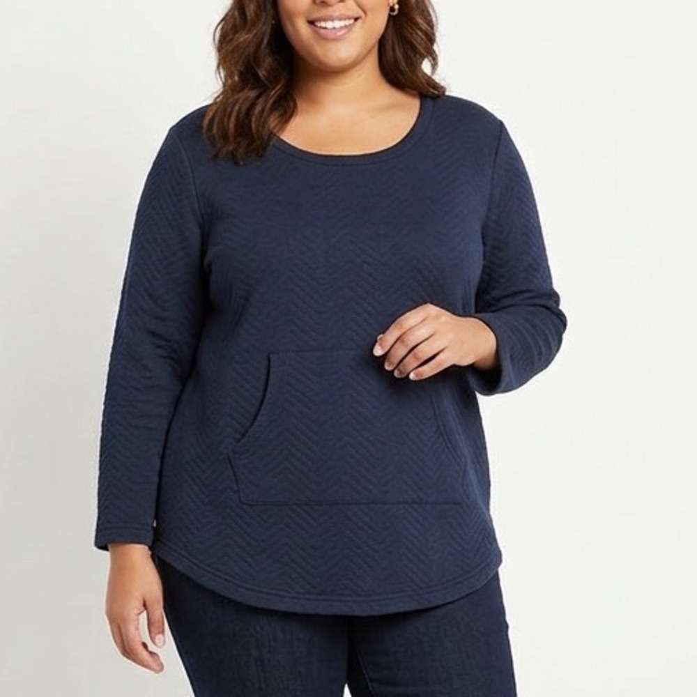 Beautyrest Sweatshirt Womens 1X Navy Round Neck Kangaroo Pocket Long Sleeve